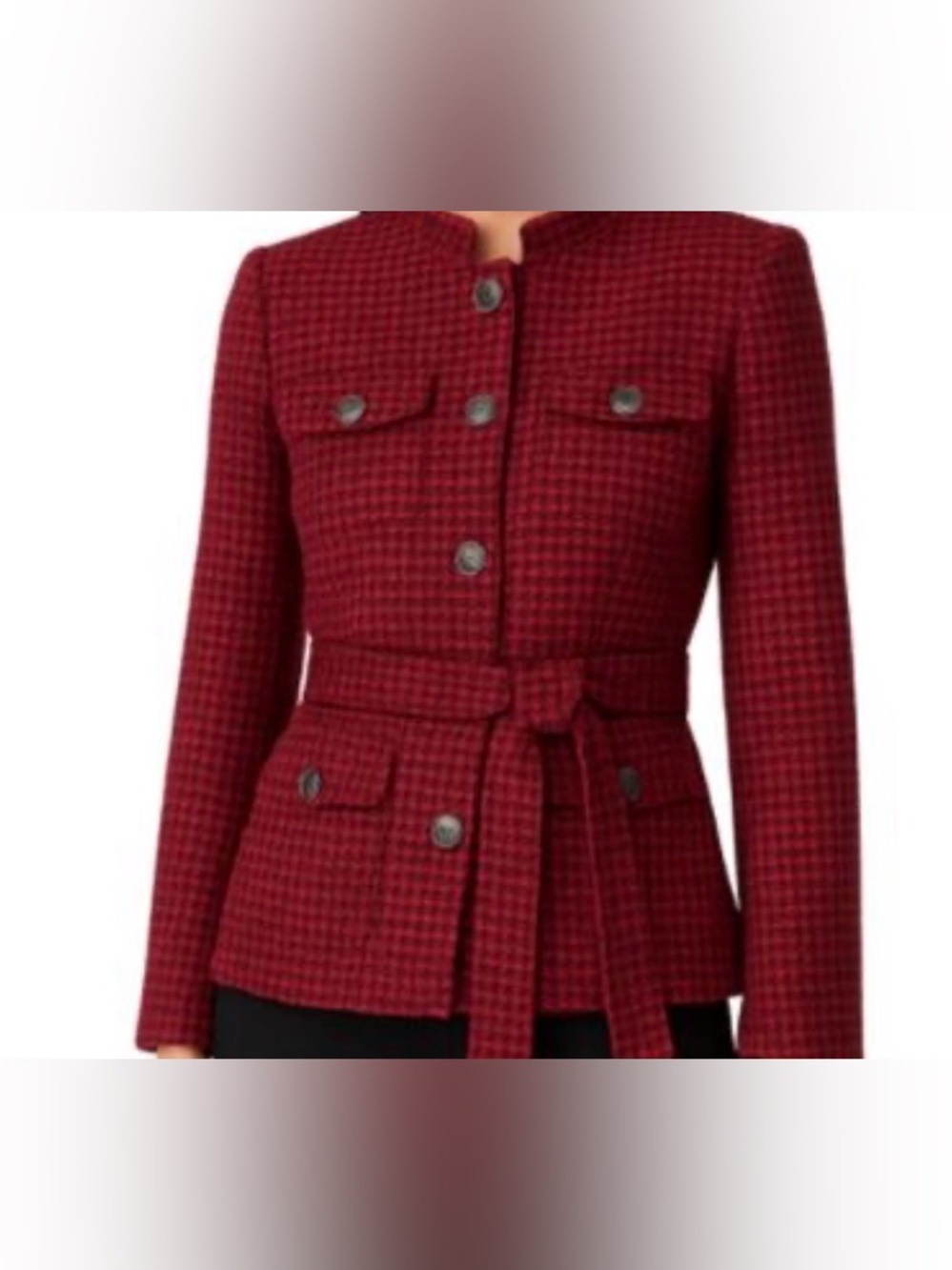 WHBM Women’s Red Tweed Belted Jacket - Picture 10 of 17